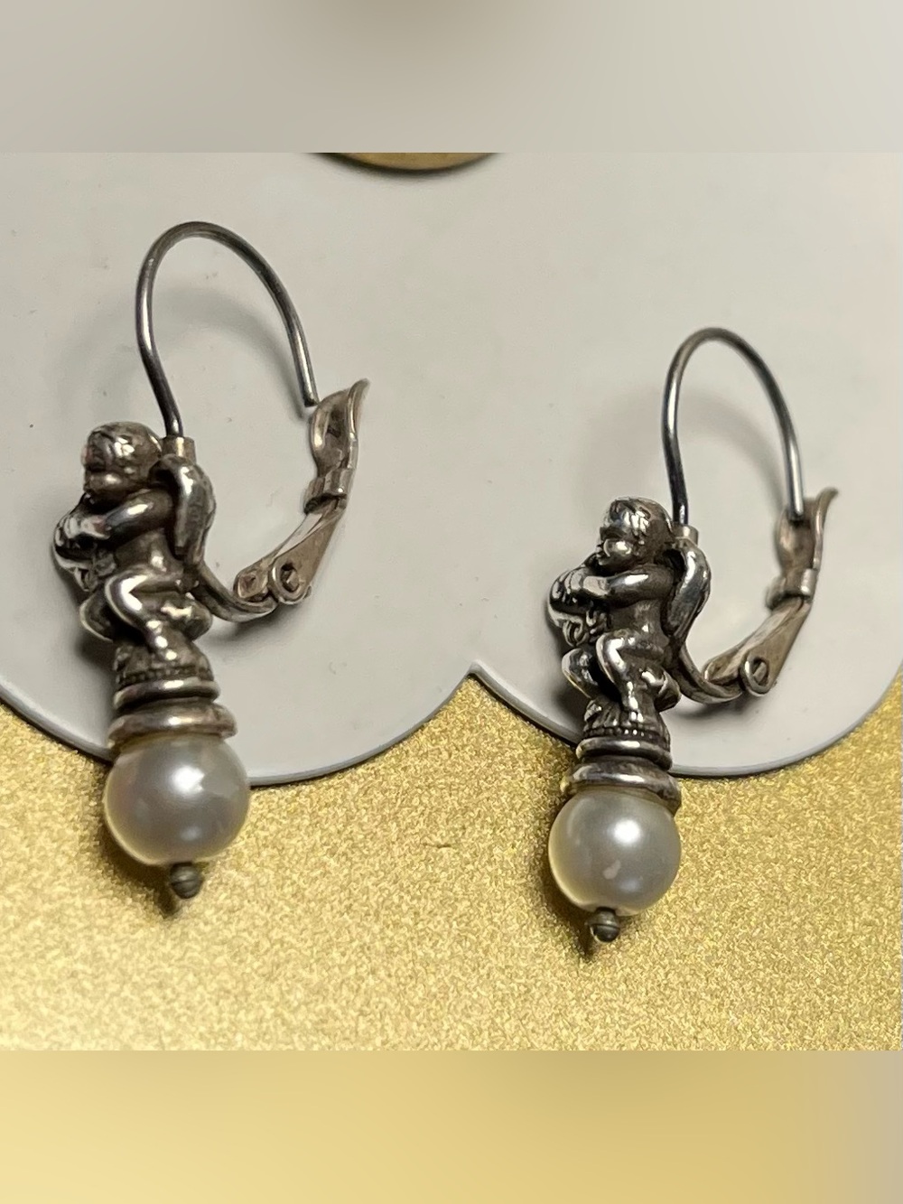 Brighton silvertone  Angel Faux Pearl Drop Earrings  Retired item